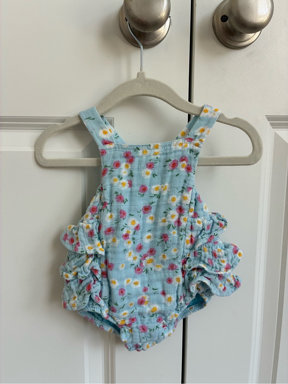 Angel Dear Light Blue Floral Ruffle Baby One-Piece